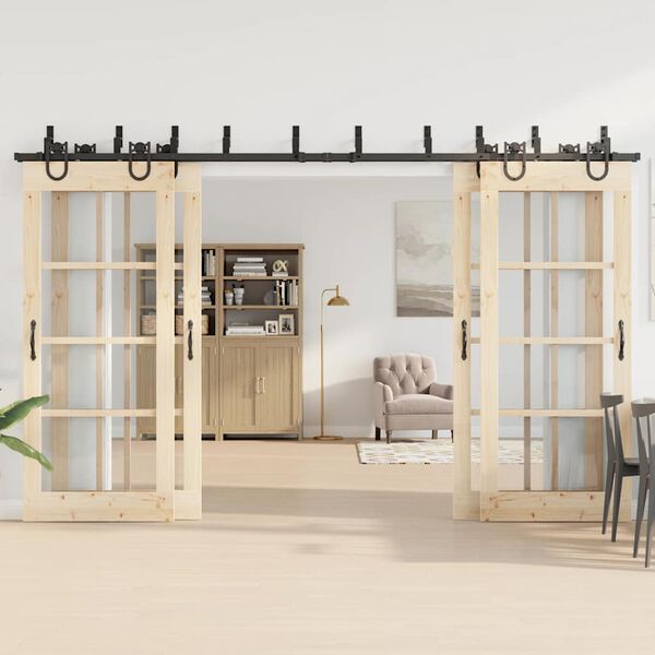 vidaXL Stumdomų durų įrangos rinkinys, juodos sp., 366 cm, plienas