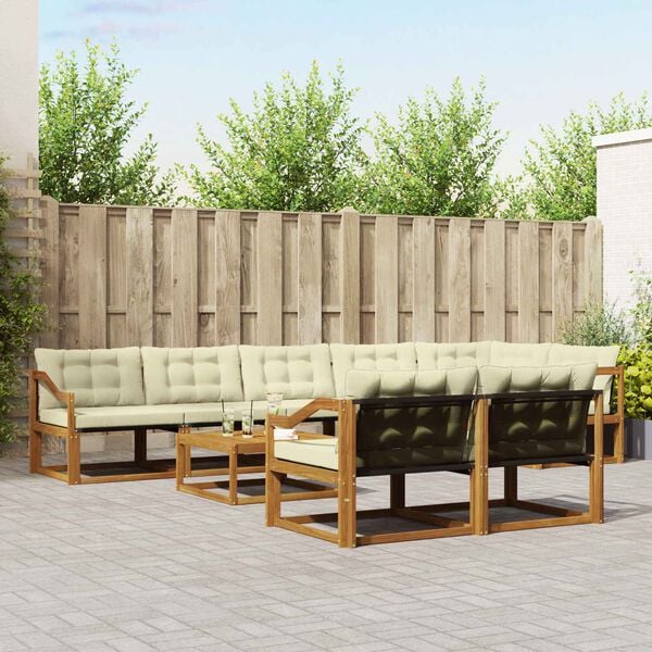 vidaXL Lauko sofos komplektas su pagalve 9 pcs Natūralus ir grietinėlė