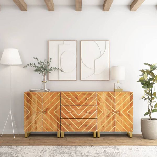 vidaXL Šoninės spintelės, 3vnt., rudos ir juodos, 60x33,5x75cm, mango