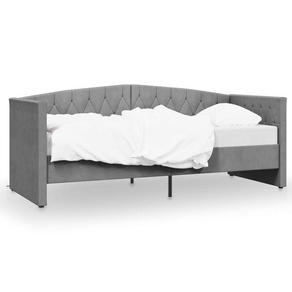 vidaXL Lova su USB i&scaron;vestimi, &scaron;viesiai pilka, 90x200cm, aksomas