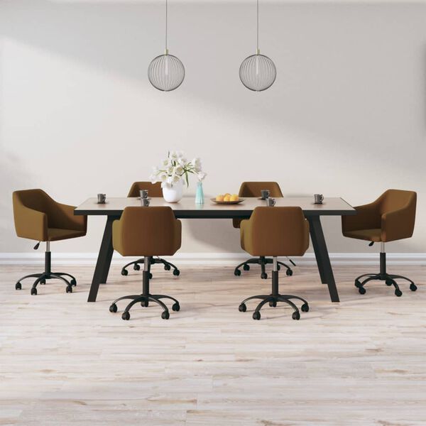 vidaXL Pasukamos valgomojo kėdės, 6vnt., rudos spalvos, aksomas