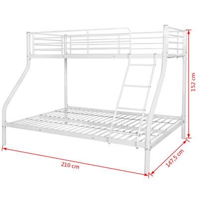 vidaXL Dviaukštės lovos rėmas, baltas, 140x200/90x200cm, metalas