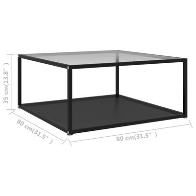 vidaXL Kavos staliukas, skaidrus ir juodas, 80x80x35cm, stiklas