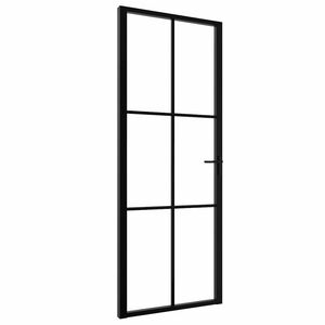 vidaXL Vidaus durys, juodos, 76x201,5cm, ESG stiklas ir aliuminis