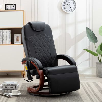 vidaXL Atlošiamas masažinis TV krėslas, juodos spalvos, dirbtinė oda