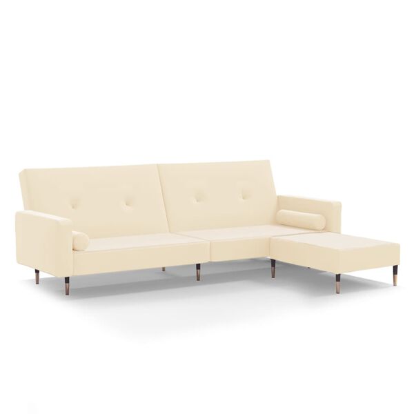 vidaXL Dvivietė sofa-lova su pakoja, kreminės spalvos, aksomas