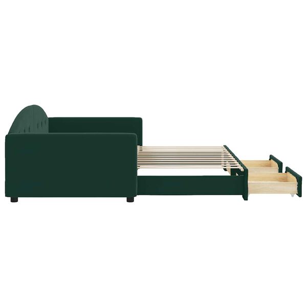 vidaXL Lova su i&scaron;traukiama dalimi/stalčiais, žalia, 100x200cm, aksomas