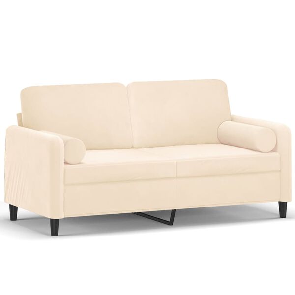 vidaXL Dvivietė sofa su pagalvėmis, kreminės spalvos, 140cm, aksomas