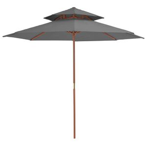 vidaXL Skėtis su mediniu stulpu, antracito, 270cm, su dvigubu stogu