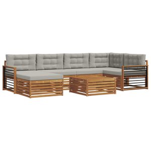 vidaXL Lauko sofos komplektas 7 pcs Natūrali ir &scaron;viesiai pilka