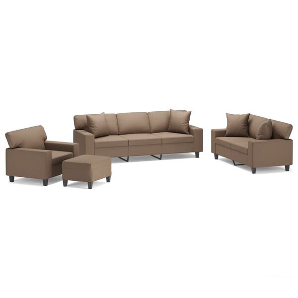 vidaXL Sofos komplektas su pagalvėmis, 4 dalių, kapučino, dirbtinė oda