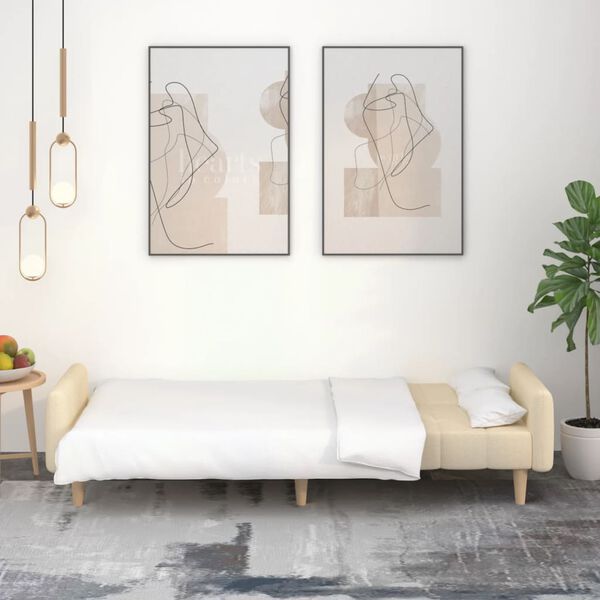 vidaXL Dvivietė sofa-lova, kreminės spalvos, audinys