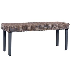 vidaXL Suoliukas, pilkas, 110cm, Kubu ratanas ir raudonmedžio masyvas