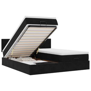 vidaXL Osmanų lovos rėmas su čiužiniais, juodas, 160x200cm, aksomas