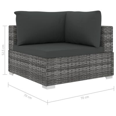 vidaXL Sodo baldų komplektas su pagalvėmis, 11 dalių, pilkas, ratanas