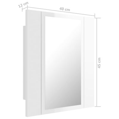 vidaXL Veidrodinė vonios spintelė su LED, balta, 40x12x45cm, akrilas