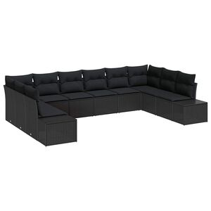 vidaXL Sodo Sofų Rinkinys 10 vnt. 9 vietos Juoda
