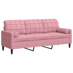 vidaXL Trivietė sofa su pagalvėlėmis, rožinės spalvos, 180cm, aksomas