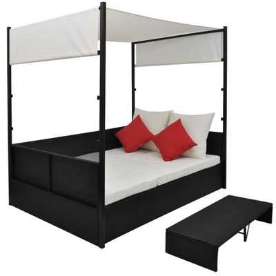 vidaXL Sodo gultas su skliautu, juodas, 190x130cm, poliratanas