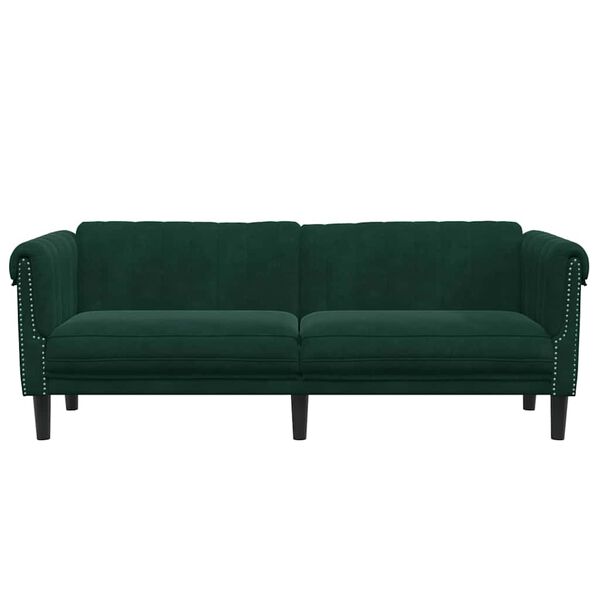 vidaXL Trivietė sofa, tamsiai žalios spalvos, aksomas