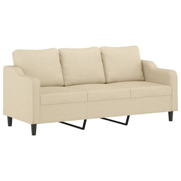 vidaXL Trivietė sofa su pakoja, kreminės spalvos, 180cm, audinys