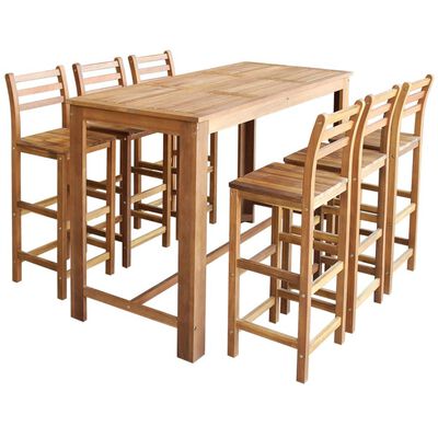 vidaXL Baro stalo ir kėdžių kompl., 7d., masyvi akacijos mediena