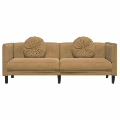 vidaXL Trivietė sofa su pagalvėlėmis, rudos spalvos, aksomas