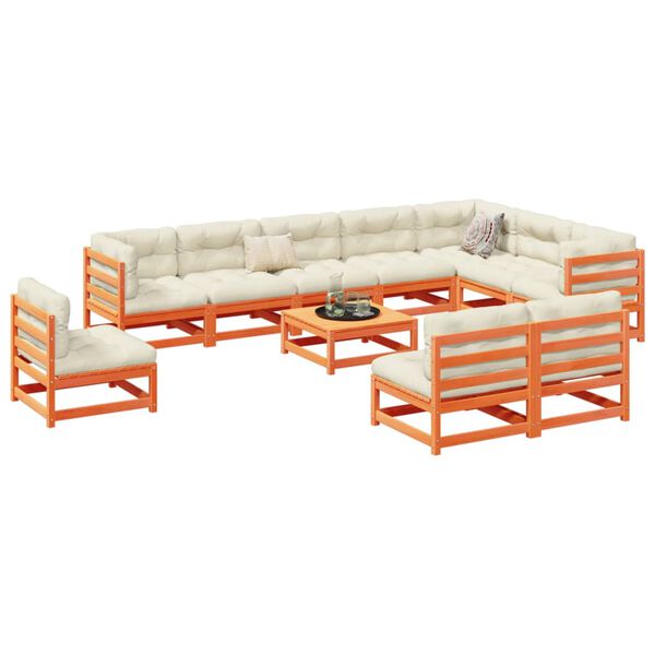 vidaXL Sodo sofos komplektas, 11 dalių, va&scaron;ko rudas, pu&scaron;ies masyvas