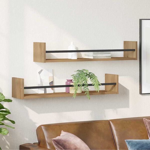 vidaXL Sieninė lentyna 2 pcs Amatininkų ąžuolas 80 x 16 x 14 cm