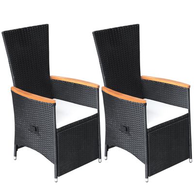 vidaXL Atlenkiamos sodo kėdės su pagalvėlėmis, 2 vnt., ratanas, juodos