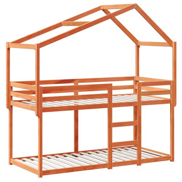 vidaXL Dviaukštė lova su stogu, vaško ruda, 75x190cm, pušies masyvas