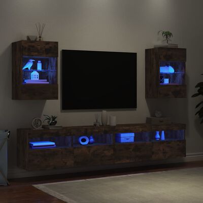 vidaXL Sieninės TV spintelės su LED, 2vnt., dūminės, 40x30x60,5cm