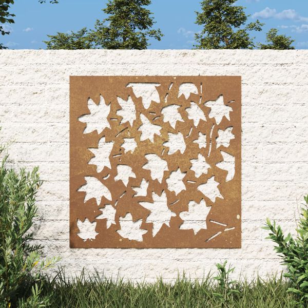 vidaXL Sodo sienos dekoracija, 55x55cm, corten plienas, klevo lapai