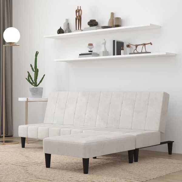 vidaXL Dvivietė sofa-lova su taburete, &scaron;viesiai pilka, audinys