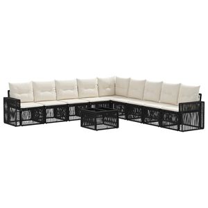 vidaXL Sodo Sofų Rinkinys 10 pcs Juoda ir kreminė balta poliratanas