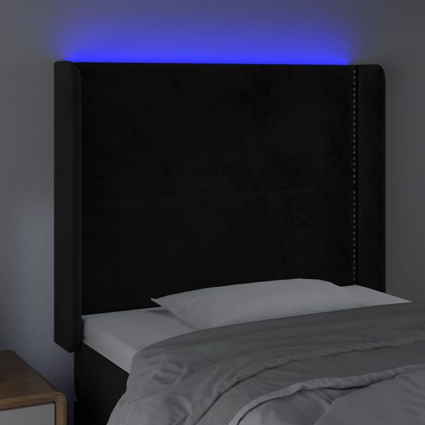 vidaXL Galvūgalis su LED, juodos spalvos, 103x16x118/128cm, aksomas