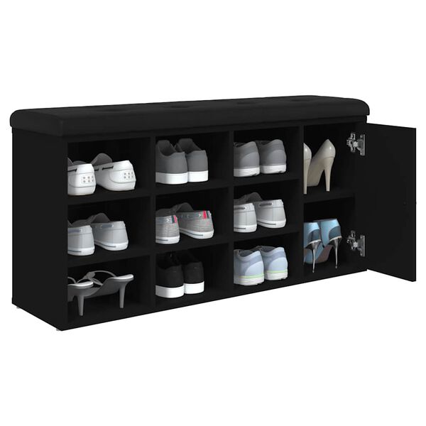 vidaXL Batų suoliukas, juodos spalvos, 102x32x50cm, apdirbta mediena