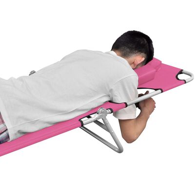 vidaXL Sulankstomas saulės gultas su pagalve galvai, rožinis, plienas