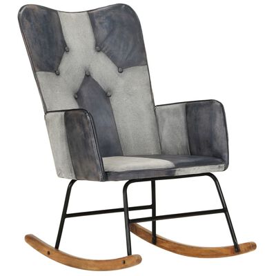 vidaXL Supama kėdė, pilkos spalvos, tikra oda ir drobė