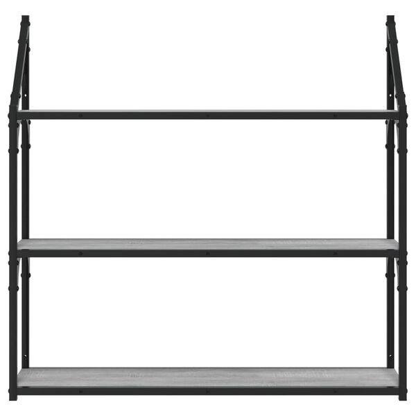 vidaXL Sieninė lentyna, 3 auk&scaron;tų, pilka, 80x21x78,5cm, mediena