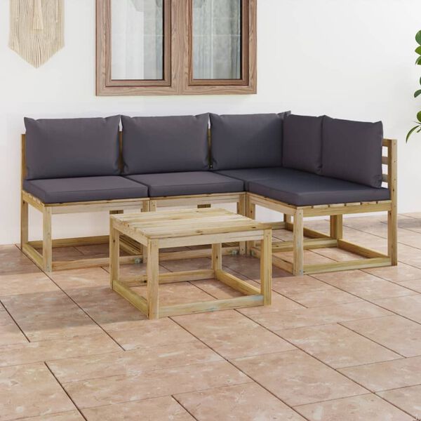 vidaXL Sodo komplektas su antracito spalvos pagalvėlėmis, 5 dalių