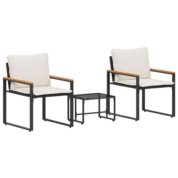 vidaXL Baldų komplektai 3 pcs Juoda ir kreminė balta Ratanas