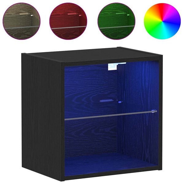 vidaXL Savitautinė lentyna su LED ap&scaron;vietimu su lentyna 2 pcs Juoda