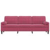 vidaXL Trivietė sofa su pagalvėlėmis, raudonojo vyno, 210cm, aksomas