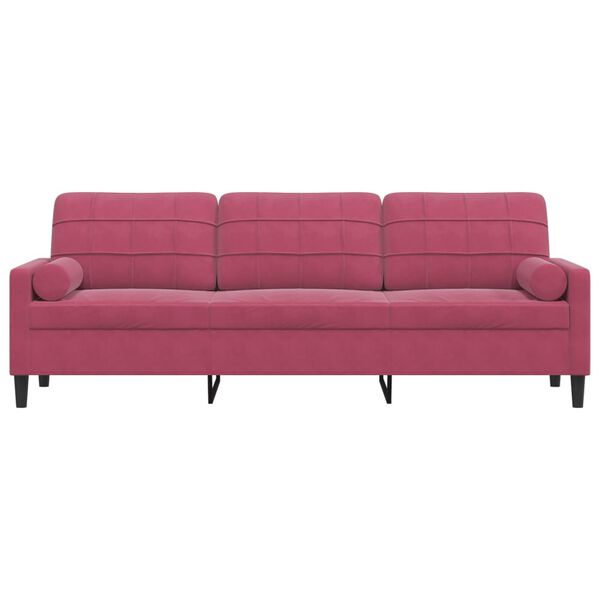 vidaXL Trivietė sofa su pagalvėlėmis, raudonojo vyno, 210cm, aksomas