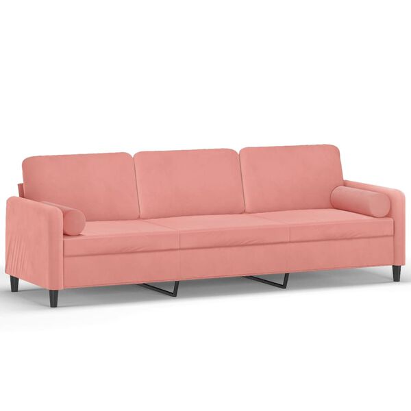 vidaXL Trivietė sofa su pagalvėmis, rožinės spalvos, 210cm, aksomas