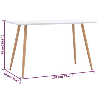 vidaXL Valgomojo stalas, baltos ir ąžuolo spalvos, 120x60x74cm, MDF