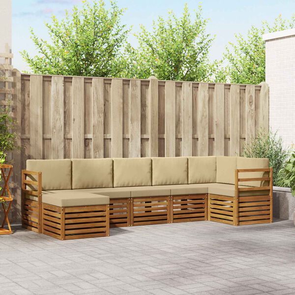 vidaXL Sekcijos sofų komplektas su pagalve 7 pcs Natūralus ir bežinis