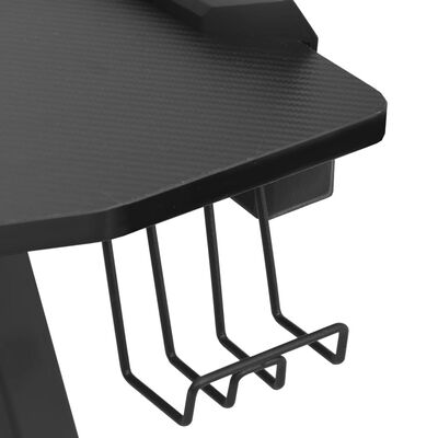 vidaXL Žaidimų stalas su LED/Y formos kojelėmis, juodas, 90x60x75cm