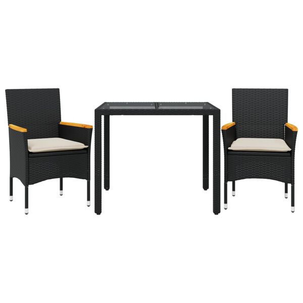 vidaXL Sodo komplektas, 3 dalių, juodas, poliratanas ir stiklas